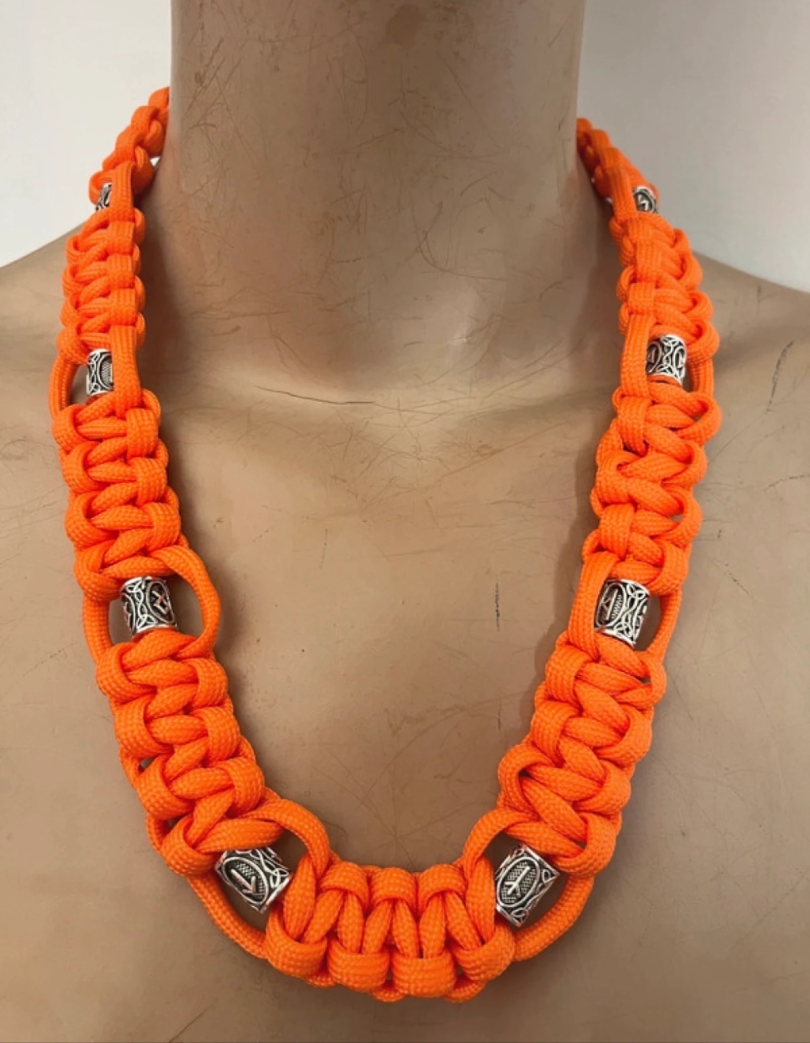 Orange handmade macrame necklace 